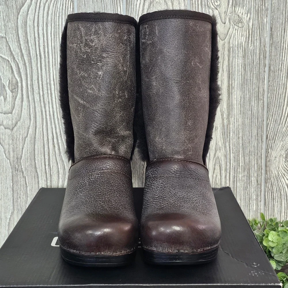 Dansko Finley Pebbled Shearling Winter Boots Chocolate Brown Sz 40 US 9.5-10 NIB